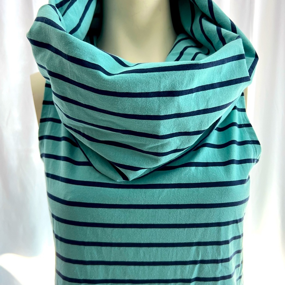 Fun retro vibe mini dress with cowl / alternating stripe pattern. Stretches!